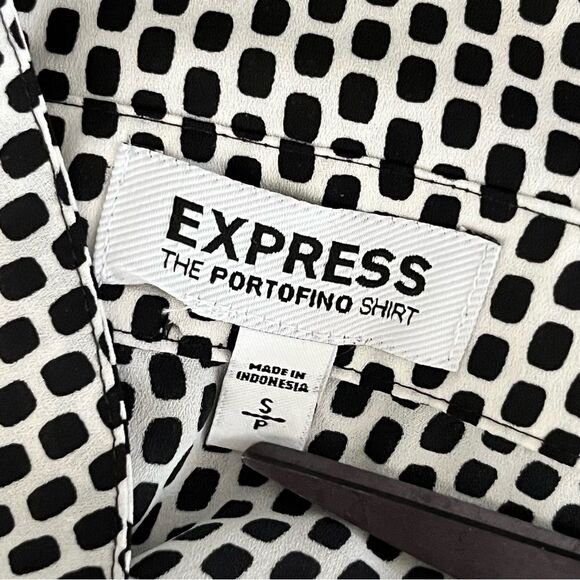 Express Portofino Shirt Size Small Polka Dot Blue Floral Button Up Office Top - Picture 6 of 7